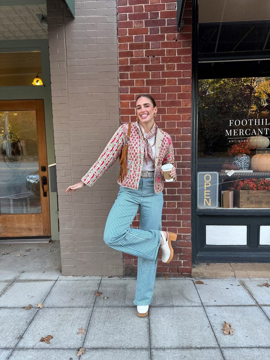 Real customer wearing hand block-printed clothing